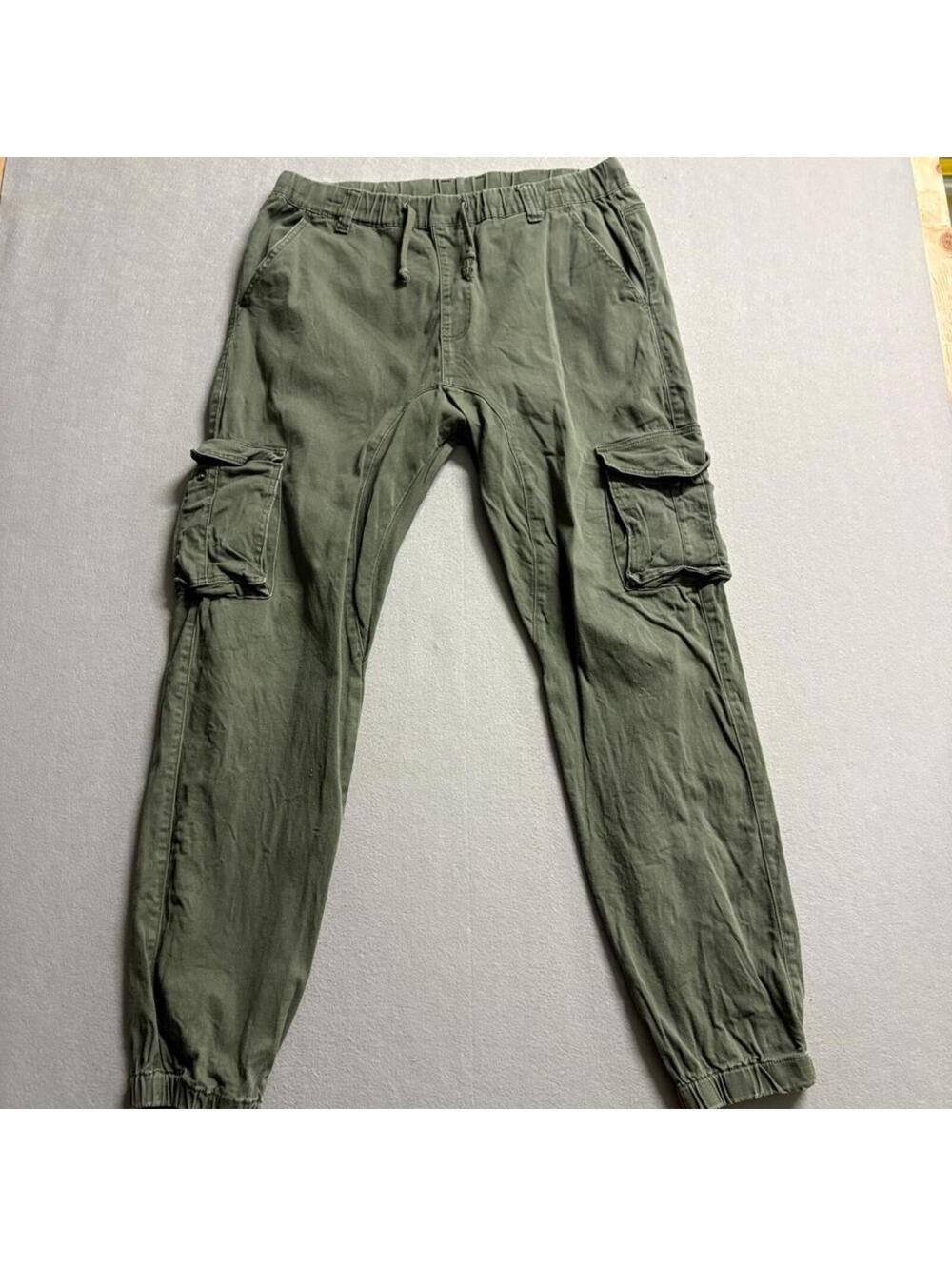 Victorious Mens Cargo Jogger Pants XL Green Cotton Blend Elastic Waist